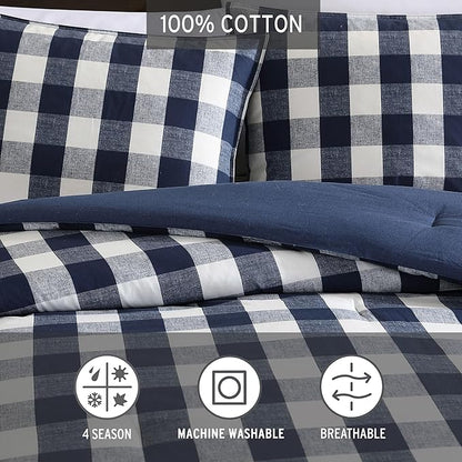 Eddie Bauer - Twin Comforter Set, Reversible Bedding with Matching Sham, Medium-Weight for Year Round Use, Dorm Essentials (Lakehouse Blue)