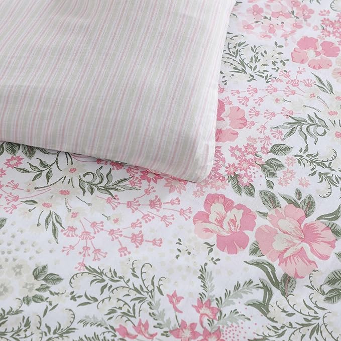 Laura Ashley - Comforter Set, Soft & Breathable Bedding with Matching Sham, Romantic Floral Design (Heather Garden Pink, Twin)