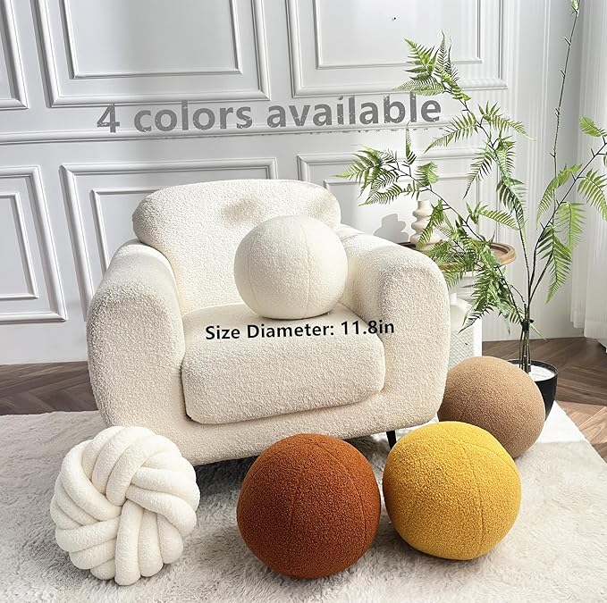 Ball Pillow 11.8 Inches Round Throw Pillow Yellow Simple Modern Ball Shaped Throw Pillow，Nordic Style Cushion Decorative Pillow for Couch,Sofa,Bedroom