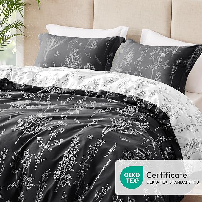 Love's cabin Black Twin Comforter Set - Twin XL Size Comforter Set Dorm Bedding, 2 Pieces Cute Floral Bedding, Soft Reversible Flowers Comforter, 1 Comforter & 1 Pillow Sham