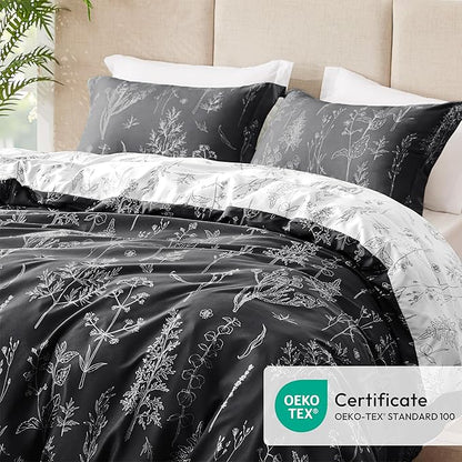 Love's cabin Black Twin Comforter Set - Twin XL Size Comforter Set Dorm Bedding, 2 Pieces Cute Floral Bedding, Soft Reversible Flowers Comforter, 1 Comforter & 1 Pillow Sham