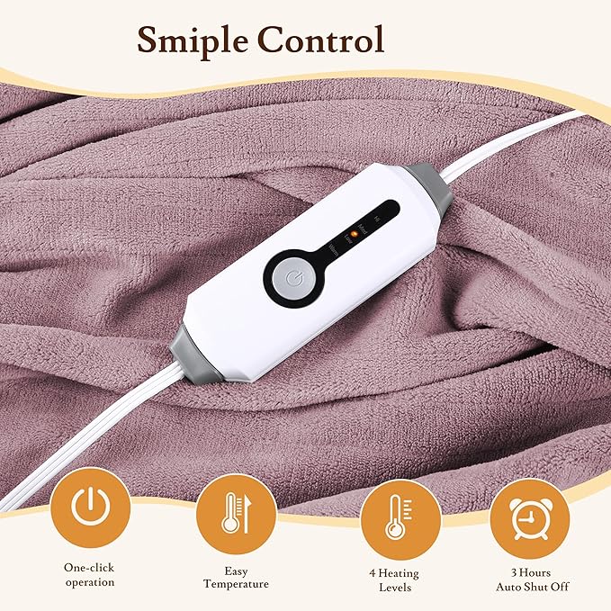 Electric Heated Blanket 50"x60" Throw Size Coral Fleece - 4 Heat Settings & 3H Auto Shut Off, Fast Heating, Machine Washable for Bed, Couch, Office - Dark Pink