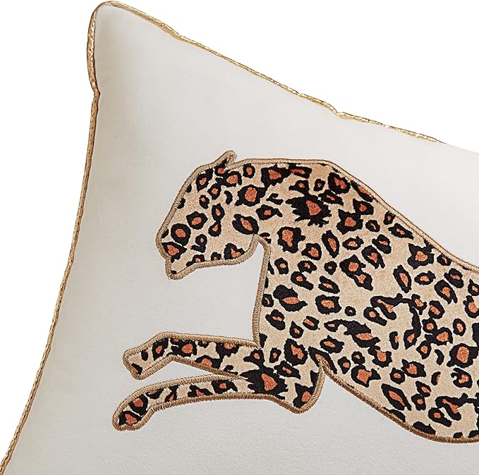 Juicy Couture Reversible Velvet Cheetah Pillow, 14" x 24" Decorative Pillow, White