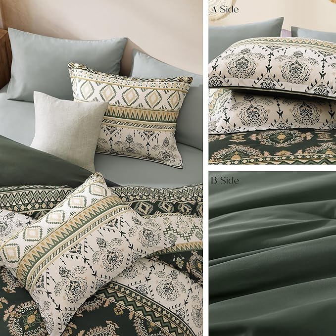 Geniospin King Size Comforter Set- 7 Pieces Boho Bed in a Bag, Western Bedding Set for All Seasons, Soft Aztec Bedding, Lightweight Comforter Bed Set with Sheets, Pillowcases & Shams