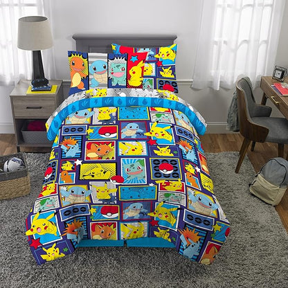 Franco Kids Bedding Super Soft Comforter and Sheet Set with Sham, 5 Piece Twin Size, Pokemon