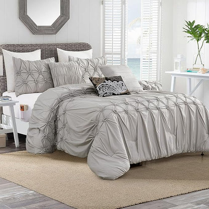 Elegant Comfort 12-Piece Bed-in-a-Bag, Ella Pleated Ruched Pintuck Comforter Set, 6-Piece Sheet Set Featuring Smart Pockets, Matching Decorative Pillows, All Season Bedding, Full, Silver