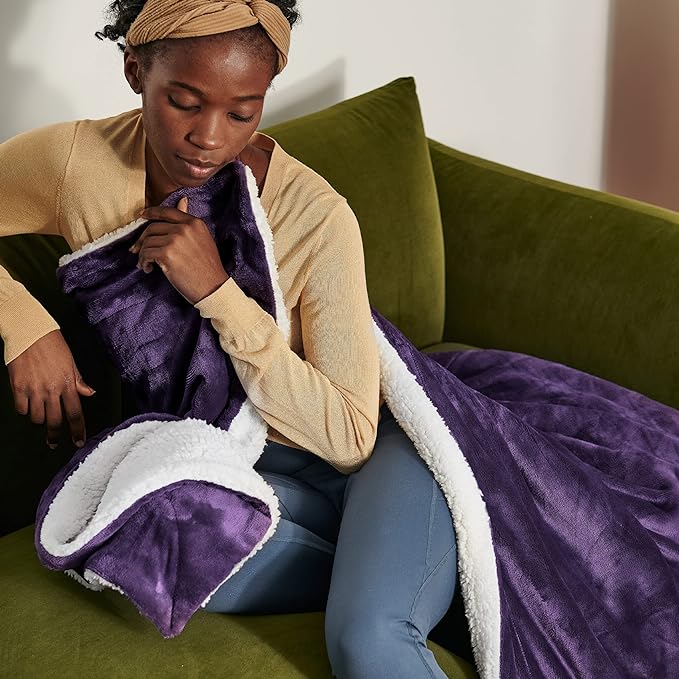 Bedsure GentleSoft Sherpa Fleece Blankets King Size for Bed - Thick and Warm Throw Gifts for Women and Girls, Soft Fuzzy Plush King Christmas Blanket for Winter, Non-Heated, Purple, 108x90 Inches