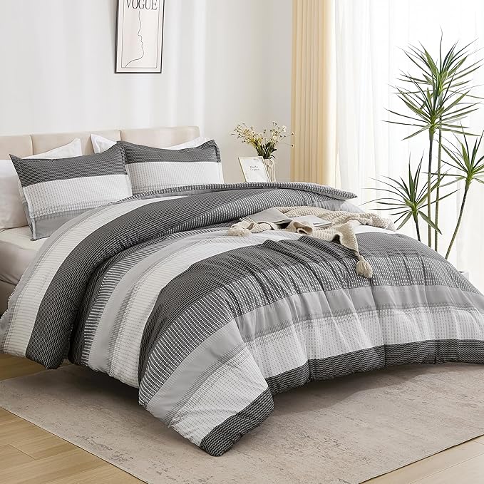 Litanika Full Comforter Set Dark Grey - 3 Pieces Lightweight Fluffy Bedding Comforter Sets, All Season Down Alternative Comforter (1 Comforter, 2 Pillowcases)