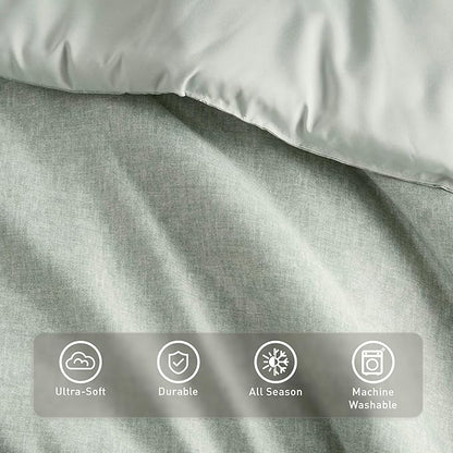Twin/Twin XL Size Comforter Set, Lightweight Sage Green Soft Bedding for All Seasons, 2 Pieces Chambray Print Solid Farmhouse Bed Set, Comforter & Sham