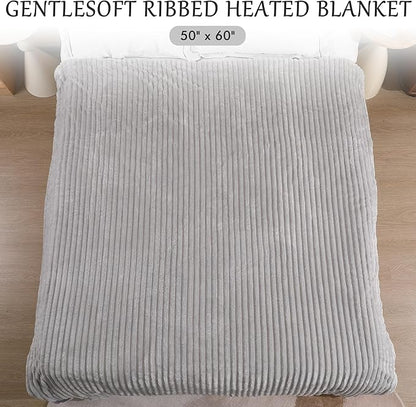 Electric Blanket Heated Throw Blanket, Super Soft Flannel & Sherpa Electric Throw Blanket with 6 Fast Heating Levels, 4 Hours Auto Off & OverHeat Protection, Machine Washable, 50'' X 60'', Light Gray