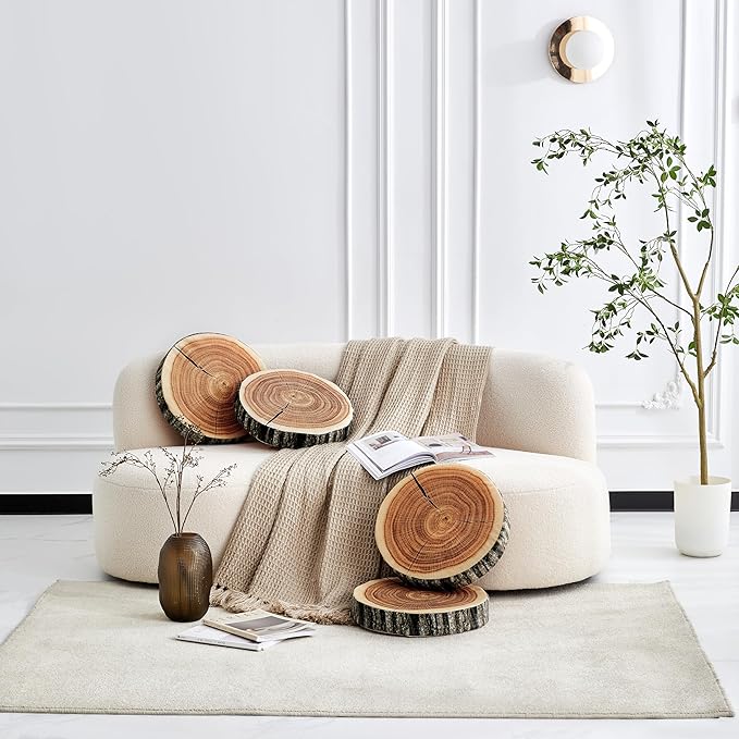 HYSEAS Decorative Round Throw Pillow, 3D Digital Print Comfortable Kids Funny Cute Wood Log Pillow Circle Seating Floor Cushion for Home, Couch, Sofa, Bedroom, Stump, 16 x 2.75 Inch, 2 Pack