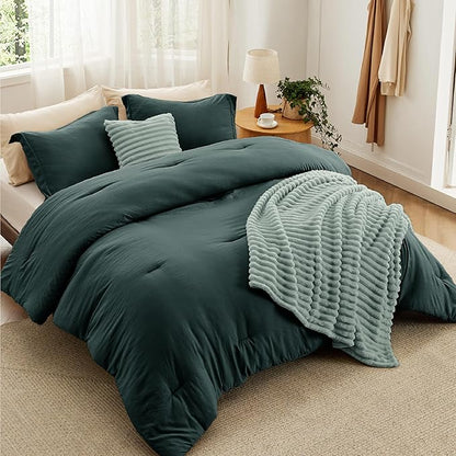 Bedsure Comforter King Size 5 Pieces - King Size Comforter Set with Fleece Throw Blanket and Decorative Pillow, Lightweiget Bedding Comforter Sets, All Season Bedding Sets, Emerald Green