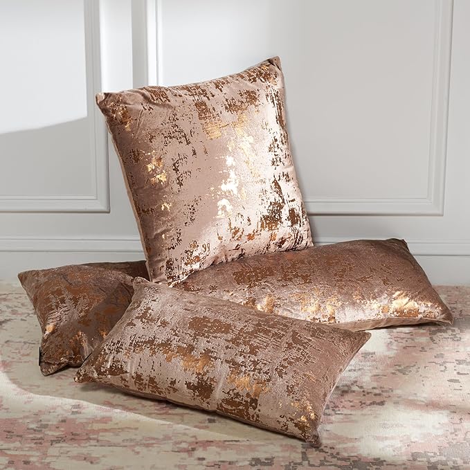 SAFAVIEH Home Collection Edmee Glam Metallic Potato Brown/Copper 12 x 36-inch Rectangle Pillow with Insert