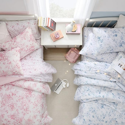 Laura Ashley - Twin XL Comforter Set, Soft & Reversible Cotton Bedding for Year Round Use, 2 Piece Bed Set with Matching Pillowcase (Belinda Blue)