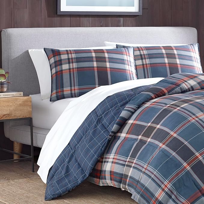 Eddie Bauer - King Comforter Set, Reversible Down Alt Bedding with Matching Shams, Luxurious Bedding Set for Colder Months (Shasta Lake Navy, King)