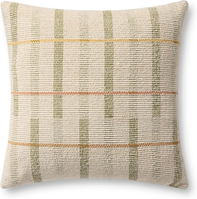 Loloi II Collection PLL0175 Ivory/Green 20'' x 20'' Cover w/Down Pillow