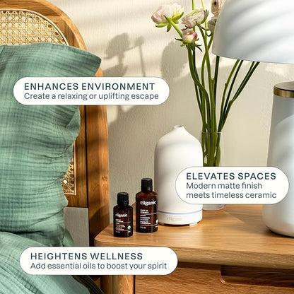 Cliganic Signature Essential Oils Diffuser Set – Aromatherapy Humidifier with LED for Home, Office & Bedroom Includes Peppermint, Lavender, Tea Tree & Orange Essential Oils Christmas Gift Kit