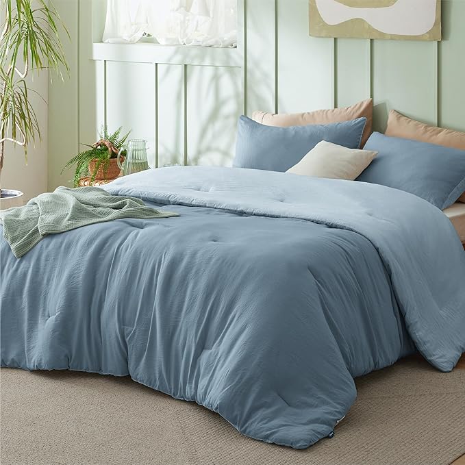 Bedsure California King Comforter Set, Mineral Blue Soft Prewashed Bedding for All Seasons, 3 Pieces GentleSoft™ Bed Set, 1 Lightweight Comforter (104"x96") and 2 Pillowcases (20"x36")