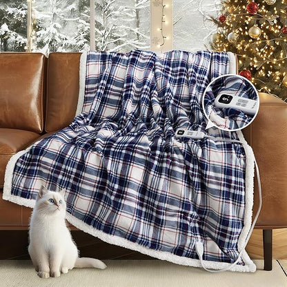 Heated Blanket Electric Throw-50''x60''Ultra Soft Cozy Plaid Flannel Fast Heating Electric Blanket with 10 Heat Levels & 10 Hours Auto Off, ETL Certified, Keep Warm in Home Office (Tartan)
