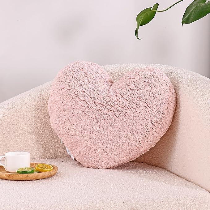 EVOLIVE Heart Pillow, Love Pillow Gifts, 15X17 Inch Large Heart Shaped Pillows, Sherpa Material Room Decor Throw Pillows, Living, Bedroom, Indoor Outdoor (Pink)