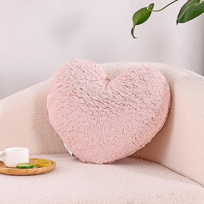 EVOLIVE Heart Pillow, Love Pillow Gifts, 15X17 Inch Large Heart Shaped Pillows, Sherpa Material Room Decor Throw Pillows, Living, Bedroom, Indoor Outdoor (Pink)
