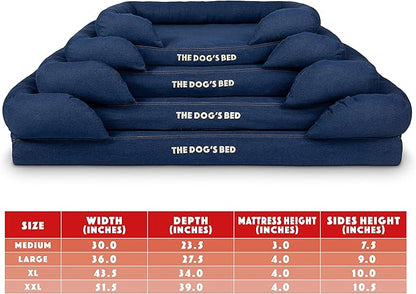 The Dog’s Bed Orthopedic Memory Foam Dog Bed with Bolsters, Oxford Fabric, Blue Denim, L