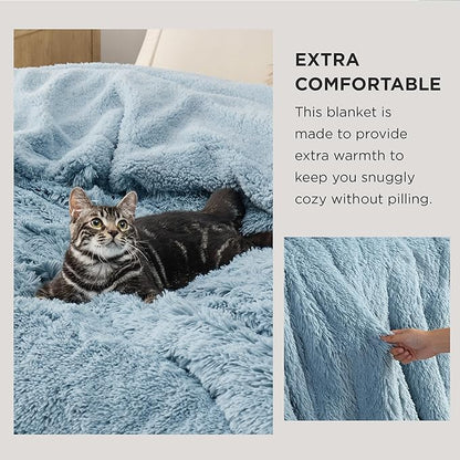Bedsure GentleSoft Fuzzy Sherpa Faux Fur Blue Twin Blanket Cozy Gifts for Women Men, Soft Fleece Plush Warm Minky Thick Blanket Twin Size for Bed, Couch, Room Decor Dorm Essentials Blue Gifts, 60x80