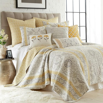 Levtex Home - St. Claire - Decorative Pillow (14 x 18in.) - Embroidered Flowers - White, Yellow, Grey