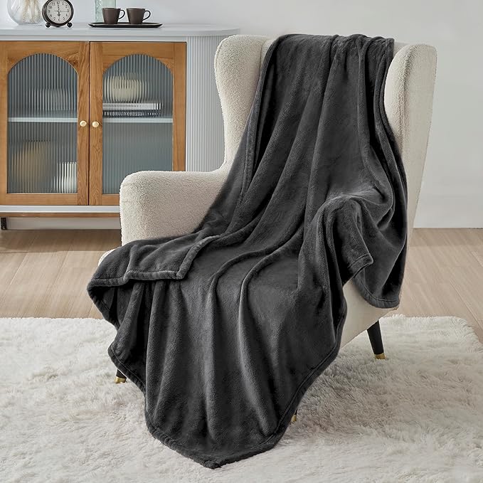 Bedsure GentleSoft Twin XL Fleece Blanket Dorm Bedding - Lightweight Soft Cozy Blankets for Bed, Sofa, Couch, Travel, Camping, Charcoal, 66"x90"