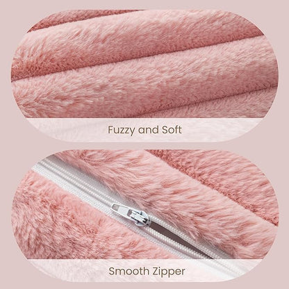 AELS Faux Fur Striped Cylinder Pillows Set of 2, 8" x 24" Decorative Modern Bolster Pillows with Removable Washable Cover & Insert, Body Pillow for Couch Bed, Living Room Bedroom Nursery Decor, Pink