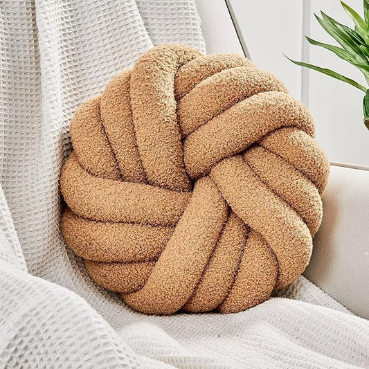 Uvvyui Knot Pillows, 14 Inch Decorative Throw Pillows Round Pillows Cushion, Soft Handmade Knotted Ball Pillow Plush Cushion Home Decor for Bed Couch Living Room (Khaki, 14 Inch)