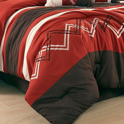 Chezmoi Collection Arden 7-Piece Modern Pleated Stripe Embroidered Zigzag Bedding Comforter Set (Full, Spice/Brown/Coffee Cream)