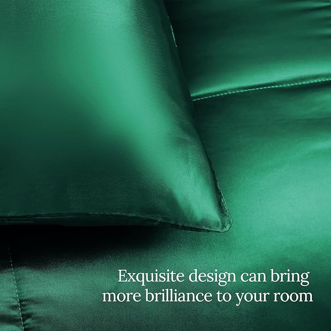 Whale Flotilla 2-Piece Reversible Silky Soft Twin Size Comforter Bedding Set, Luxurious Satin Comforters with Satin Pillowcase, Lightweight Duvet for All Seasons,Deep Green