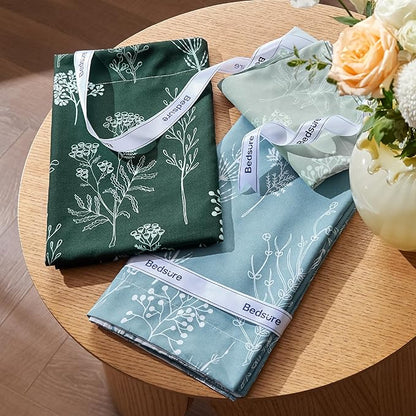 Bedsure Queen Comforter Set - Mineral Blue Bed Set, 3 Pieces Cute Floral Bedding, 1 Soft Reversible Botanical Flowers Comforter and 2 Pillow Shams