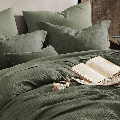 Geniospin King Size Comforter Set- 7 Piece Dark Green Textured King Bedding Set, Soft Solid Bed in a Bag for All Season, King Comforter Set with Sheets(Dark Green,102''x90'')