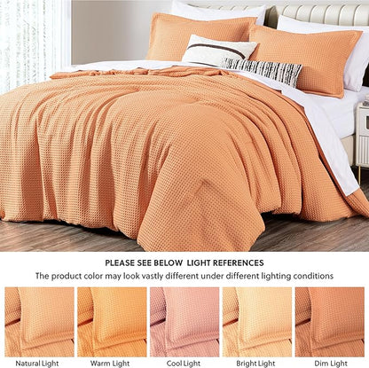 Chezmoi Collection Wilmer 3-Piece King Comforter Set, Toffee Brown, Soft and Cozy Lightweight Waffle Weave Comforter Bedding for All Season