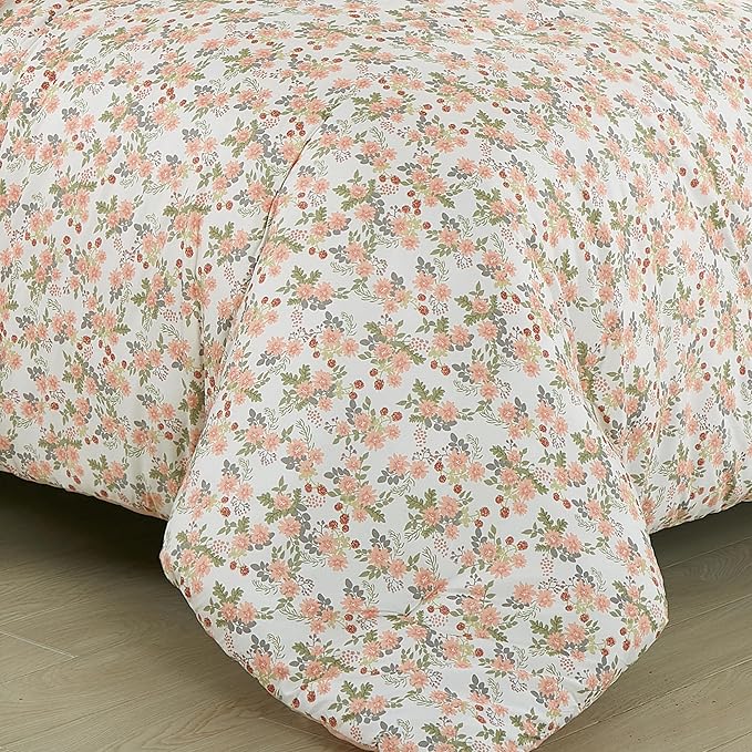 Chezmoi Collection Winika 2-Piece Floral Comforter Set Twin - Multicolor Pink Red Green Gray Floral Flowers Printed Microfiber Lightweight Bedding Set for All Season