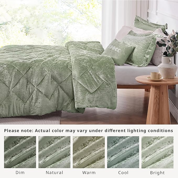 Intelligent Design Comforter Set Velvet Bedding Reversible, All Season, Diamond Quilted Microfiber, Felicia, Twin/Twin XL, Green 3 Piece