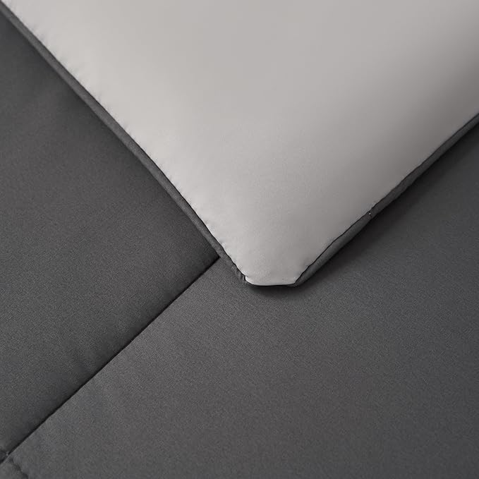 Reversible Box Stitch Comforter Set, 2-Piece Twin/Twin XL – Dark Grey/Light Grey – Stylish Bedding Set