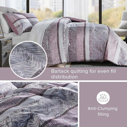 Comfort Spaces Purple Queen Comforter Set - 7 Pieces Trendy Modern Jacquard Bedding Sets with Sheets, All Seasons Skin-Friendly, Lightweight & Soft Microfiber Queen Bed Set, Shams, Queen