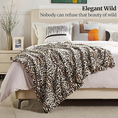 JONIYEAR Cozy Fluffy Brown Cheetah Faux Rabbit Fur Throw Blanket 50" x 60", Decorative Thick Fuzzy Leopard Lap Blankets for Women, Soft Plush Animal Print Warrm Shaggy Furry Blanket for Winter, Beige