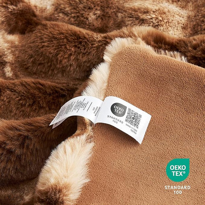 Cozy Bliss Faux Fur Throw Blanket King Size, Fuzzy Soft Plush Thick Bubble Blanket for Bed Couch Bedroom Living Room, 108x90 Inches Tie-dye Brown