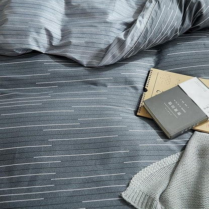 mixinni Full Size Comforter Set for Teen Modern Geometric Boys Grey Striped Printed Comforter Set Men Boys for All Season, 1 Soft Fluffy Comforter and Two Pillowcases-Full Size