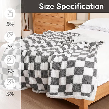 Electric Heated Blanket Full Size 72"×84" with 9 Heating Levels & 1-10Hs Auto Off, Checkered Plaid Double Sided Sherpa, Energy Efficient, Machine Washable, for Couch & Bed, Light Gray