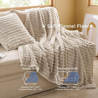 Bedsure Comforter King Size 5 Pieces - King Size Comforter Set with Fleece Throw Blanket and Decorative Pillow, Lightweiget Bedding Comforter Sets, All Season Bedding Sets, Khaki
