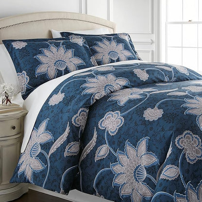 Southshore Fine Living, Inc. Grand Floral Collection - Full/Queen Comforter Set, Premium Quality, All-Season Down Alternative, Easy Care, Oversized 3-Piece Comforter Set, Full/Queen, Blue