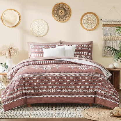 Geniospin King Size Comforter Set- 7 Pieces Boho Bed in a Bag, Western Bedding Set for All Seasons, Reversible Aztec Bedding, Lightweight Comforter Bed Set with Sheets, Pillowcases & Shams