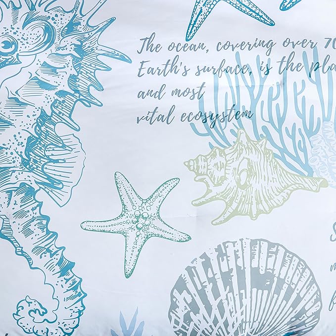 Coastal Comforter Set Queen, Beachy Themed Comforters,7 Pieces Ocean Bed in a Bag Nautical Bedding Seahorse Sea Shell with Sheets for All Season