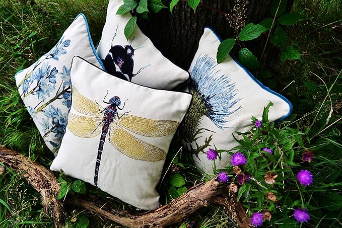 McAlister Textiles Decorative Tapestry Throw Pillow Cover Scatter Cushion with Dragonfly Tapestry Design for Lounge, Bedroom & Garden 17x17 Inches Bugs Life Range
