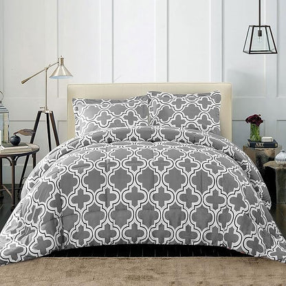 Superior Trellis Comforter Set with Pillow Shams, Luxurious & Soft Microfiber with Down Alternative Fill, Contemporary Geometric Trellis Design - King/California King Bedding Set, Grey